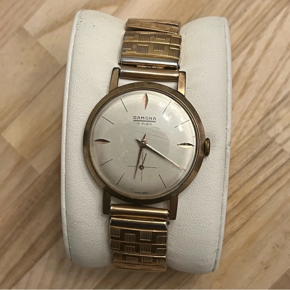 Ramona 17 Rubis Men's Watch RARE Vintage Mechanical Gold Filled Stretch Bracelet